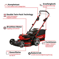 Tondeuse à gazon sans fil Einhell GE-CM 36/47 S HW Li (4 x Batteries + 2 x Chargeurs)