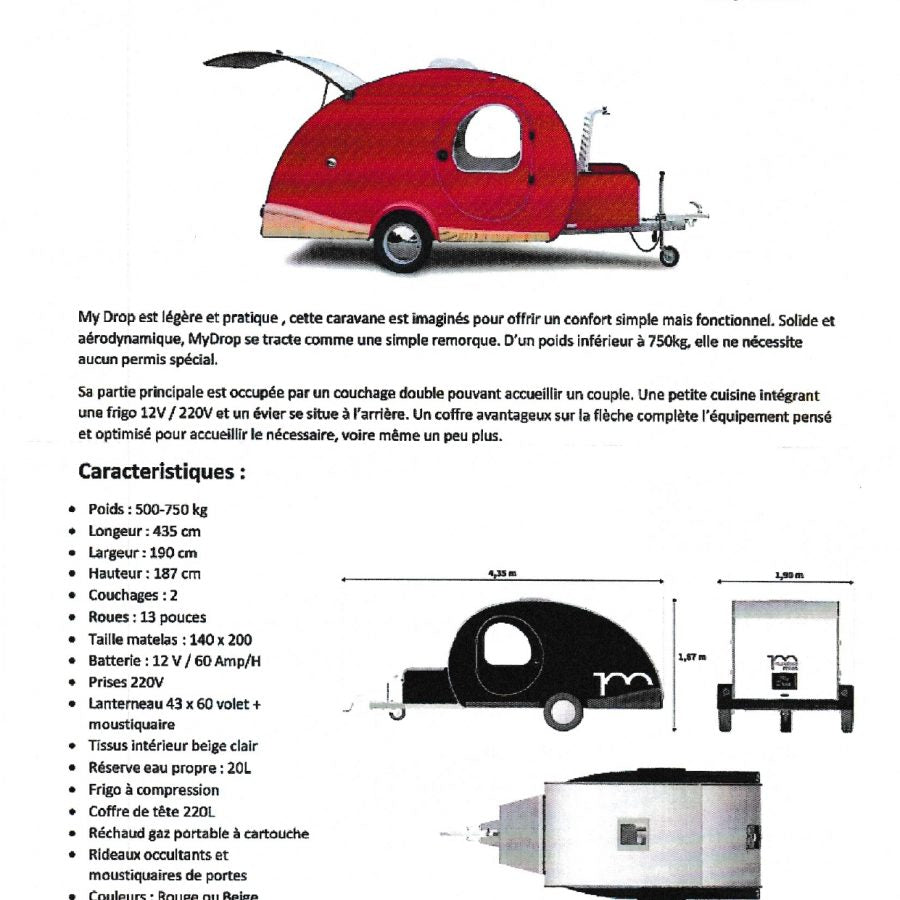 Mini-caravane Hundred Miles My Drop 2021 – 2 couchages – Teardrop française – État comme neuf occasion